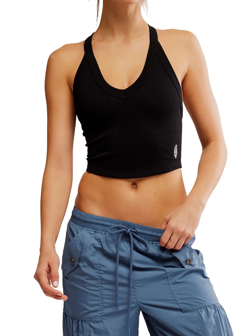 All Clear FP Movement by Free People NWT Black VNeck Racerback Crop Tank Top XL